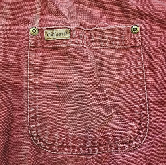 Vintage Distressed Carhartt Canvas Button Up Work Jacket Maroon - Picture 6 of 8
